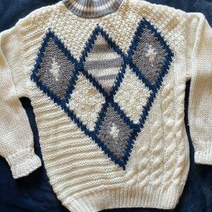 Men's Cream vintage and Gray Argyle Sweater